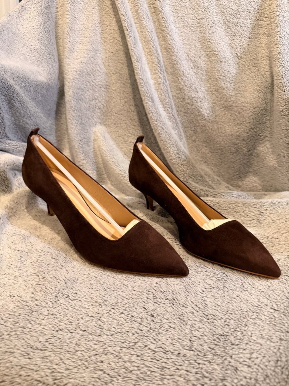 The Editor Heel - Chocolate Suede - Pointed Toe Kitten Pumps (8) - Made In Italy